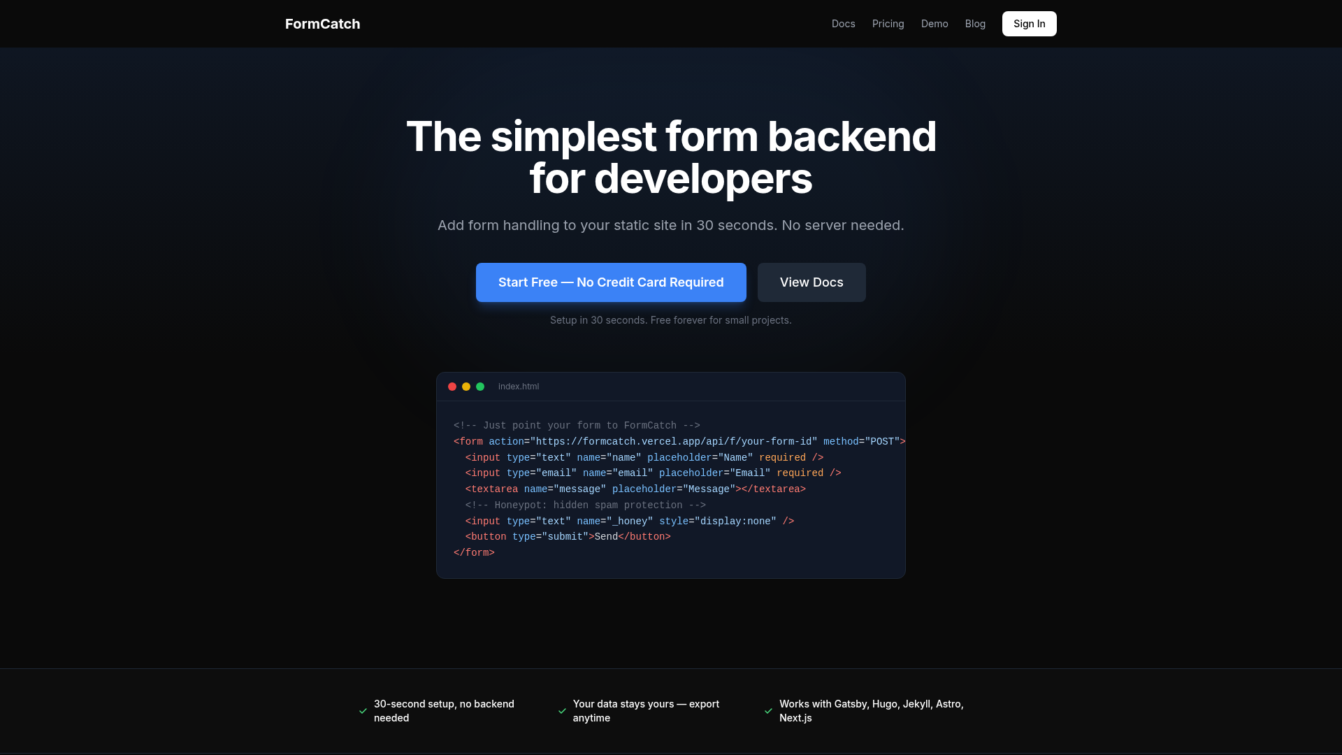 FormCatch mobile interface